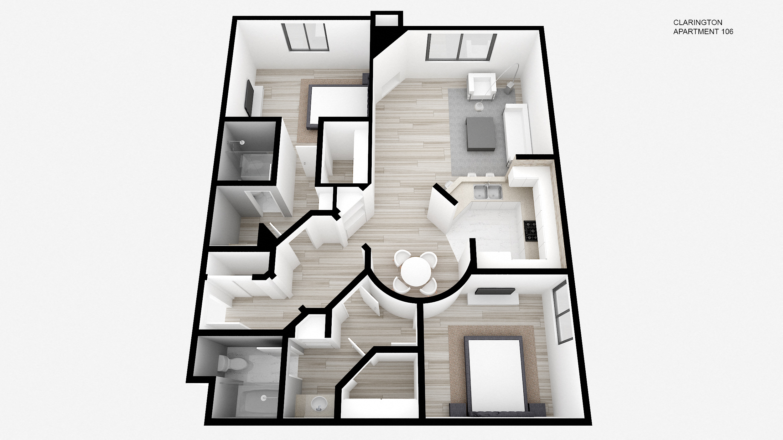 Floor plan for 2 beds, 2 baths, 1040 sqft